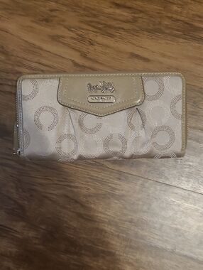 Coach Horse and Carriage Tan Wallet with Pink Interior and Silver Hardware